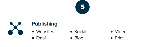 Step 5: Publishing (websites, email, social, blog, video and print).