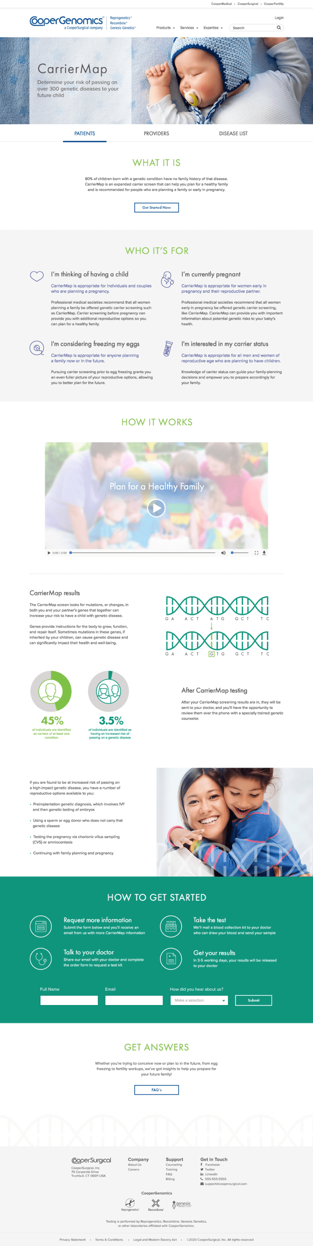 CooperGenomics full screen webpage for information, results, and statistics on Carrier Map.