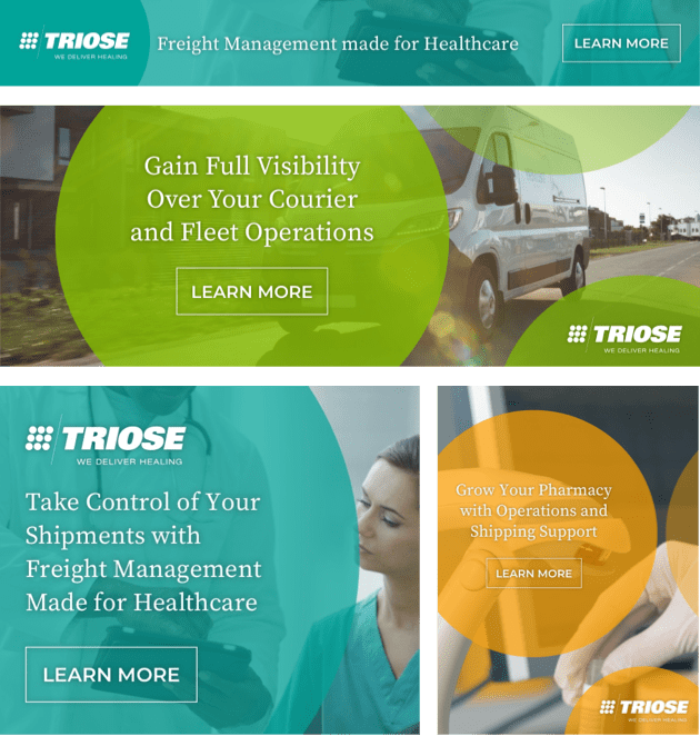 Display ads for TRIOSE Freight Management made for Healthcare and fleet operations.