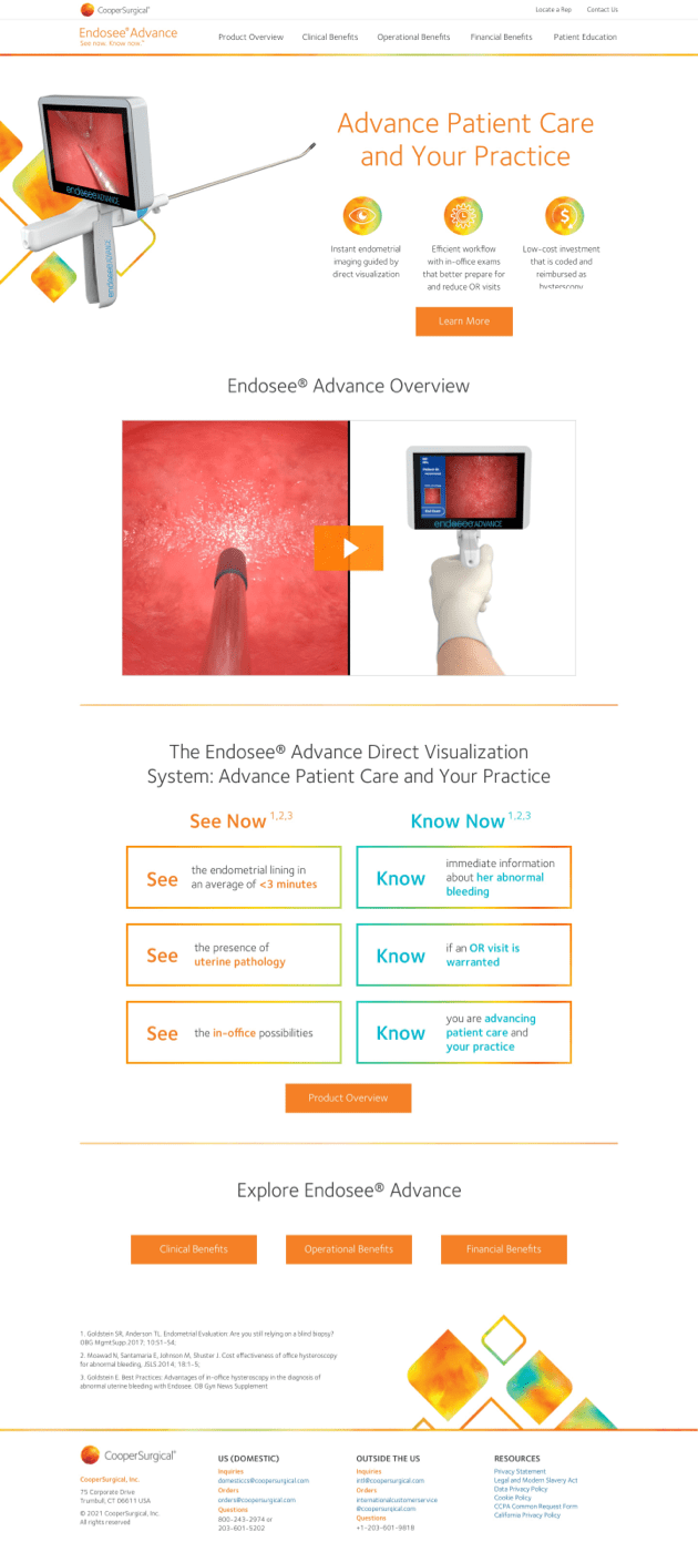 Screen capture of Endosee Advance webpage