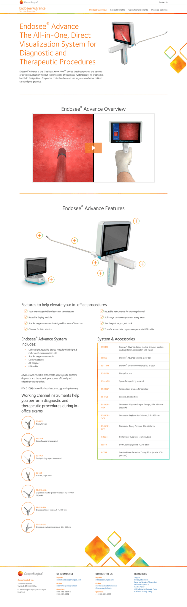 Screen capture of Endosee Advance webpage overview