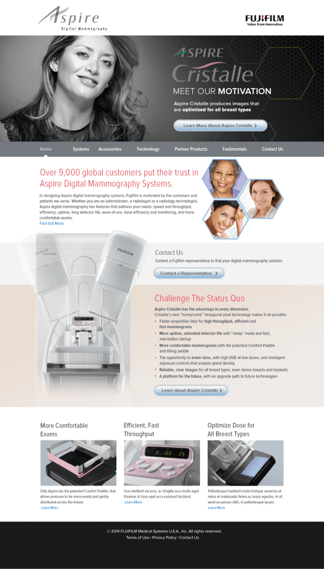 Fujifilm Aspire Cristalle website homepage screengrab