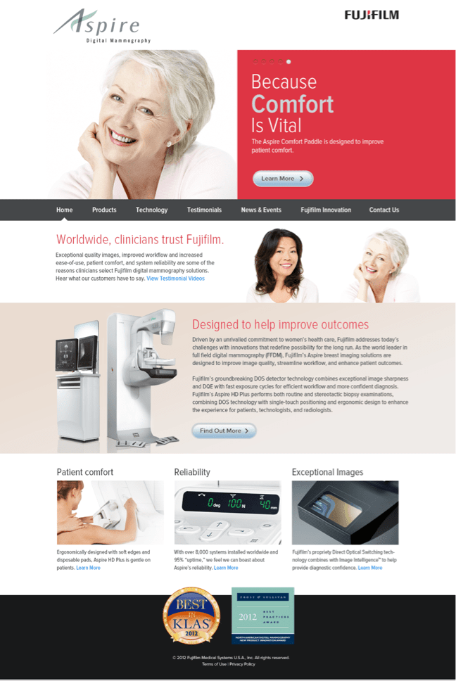 Fujifilm Aspire website homepage screengrab