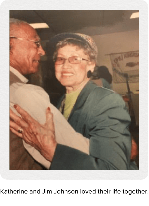 Katherine and her husband Jim Johnson dancing