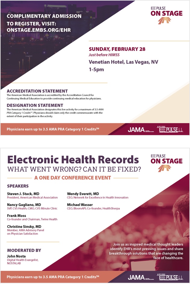 IEEE Pulse On Stage postcards with information for registration, admission, and event details.