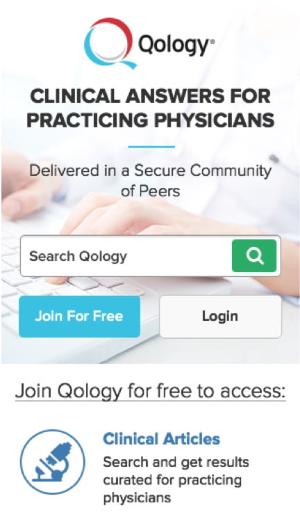 Qology Mobile webpage app with search function, join and login buttons.