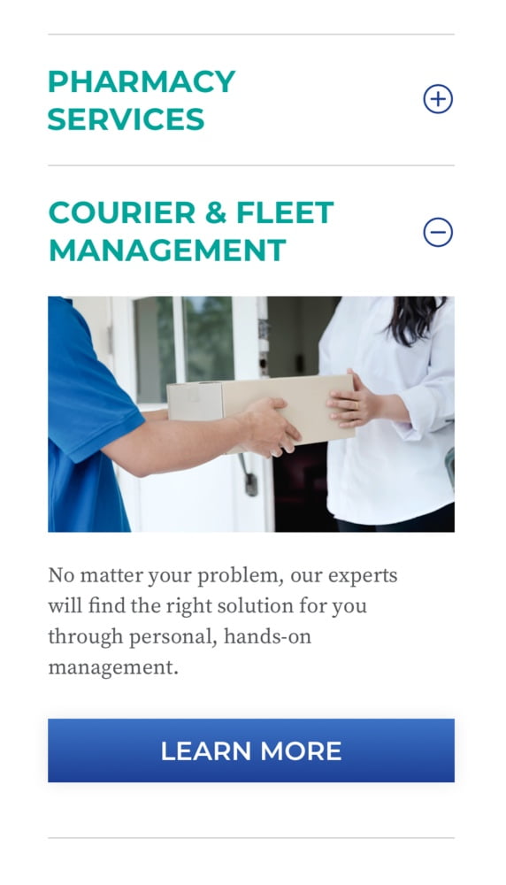 Courier & fleet management description with person receiving package