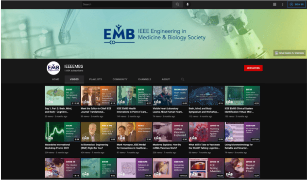 IEEE EMBS YouTube videos screengrab including YouTube banner