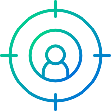 Icon of a bullseye target with a person silhouette at the center, representing focused audience research