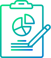 A clipboard with a pie chart analyzing content format distribution and planning.