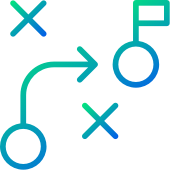 Strategy path icon with arrows, symbols, and a flag