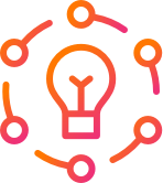 Icon of a light bulb inside of a circular pattern.