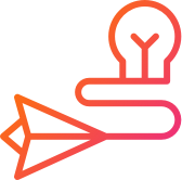 Icon of a paper plane leading to a light bulb.