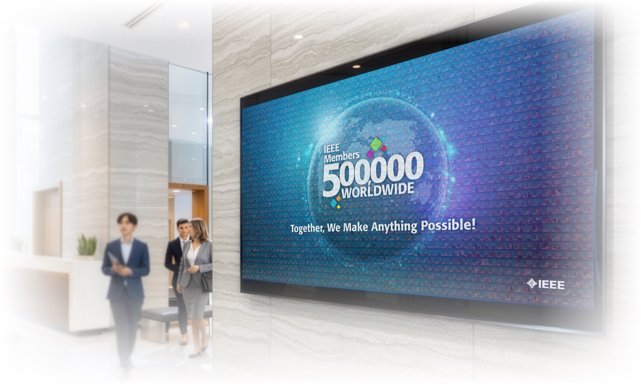 IEEE 500K member celebration mosaic in a hotel lobby
