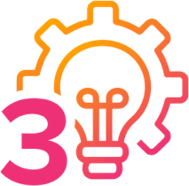 Number 3 with a gear and lightbulb representing develop